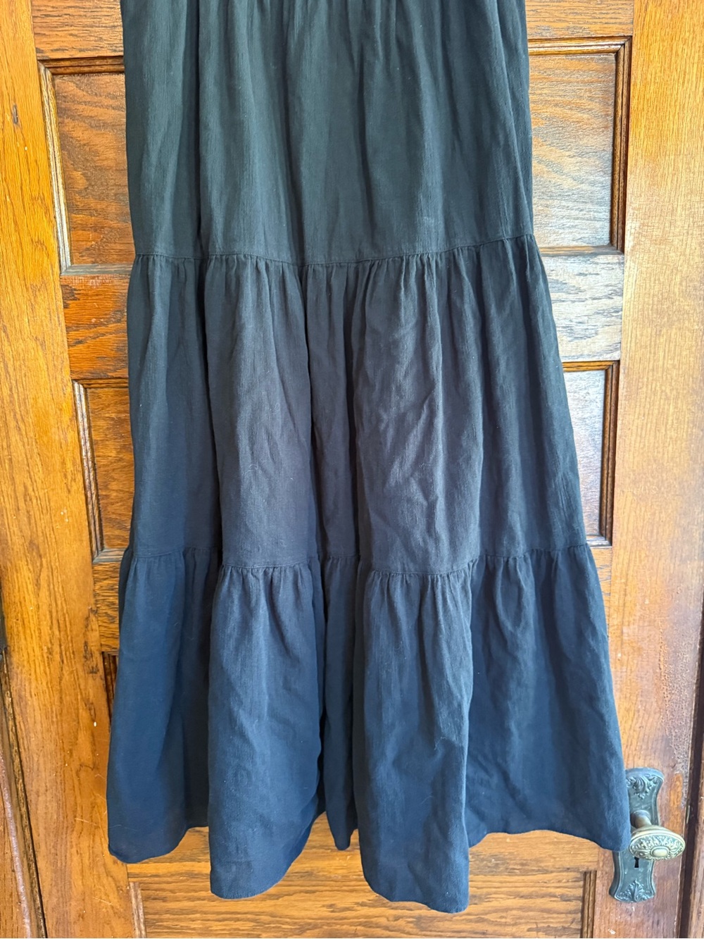 MADEWELL 100% Cotton Tie Strap Shoulder Tiered Midi Babydoll Dress Flowy Black S - Picture 3 of 8